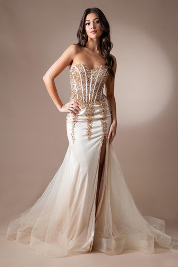 Elegant Beaded Embellished A-Line Long Formal Prom Evening Gown AC7051