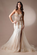 Elegant Beaded Embellished A-Line Long Formal Prom Evening Gown AC7051