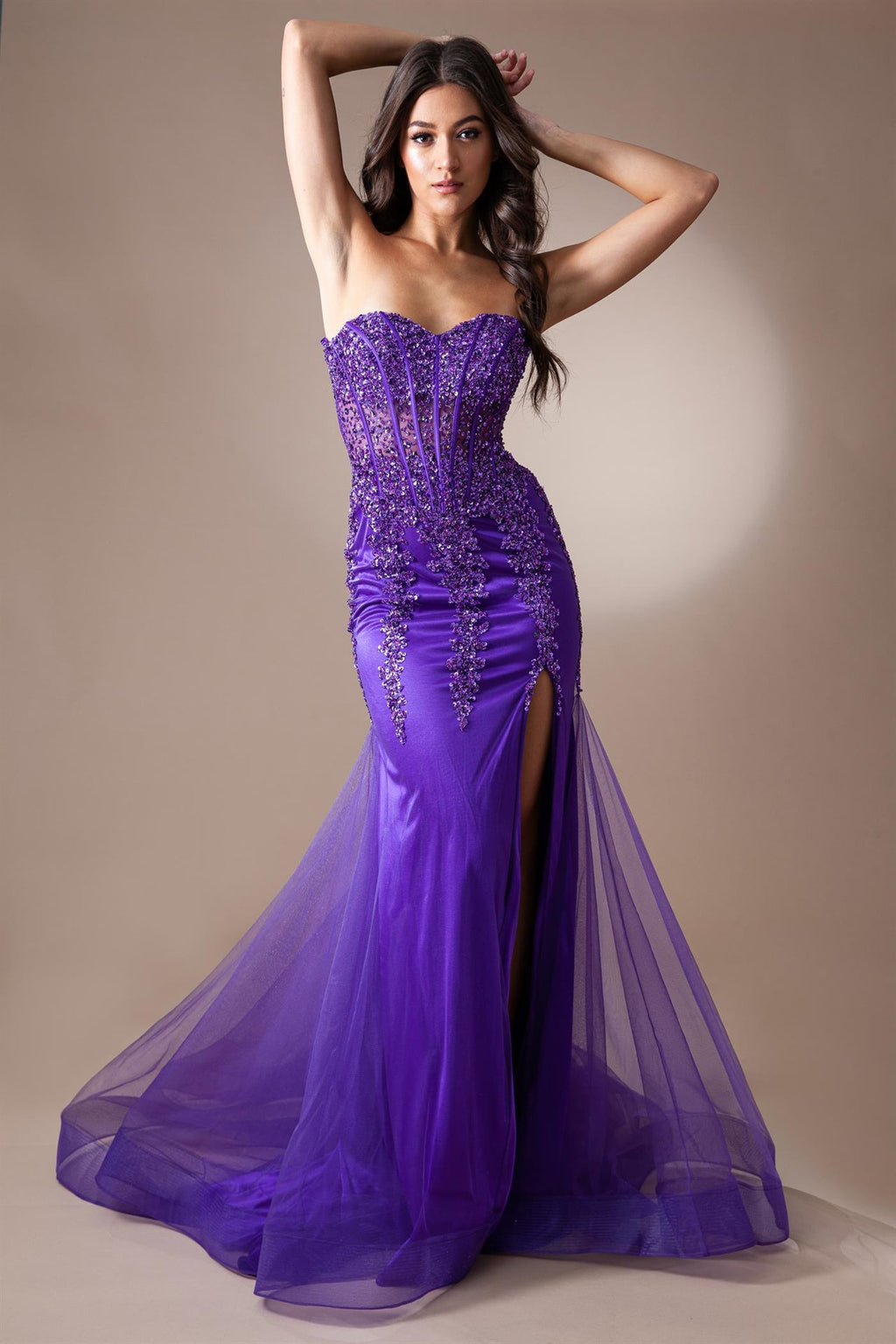 Elegant Beaded Embellished A-Line Long Formal Prom Evening Gown AC7051