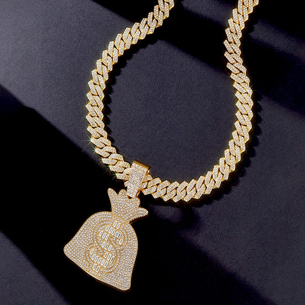 Big Starz Money Bag Pendant & Cuban Chain — Iced