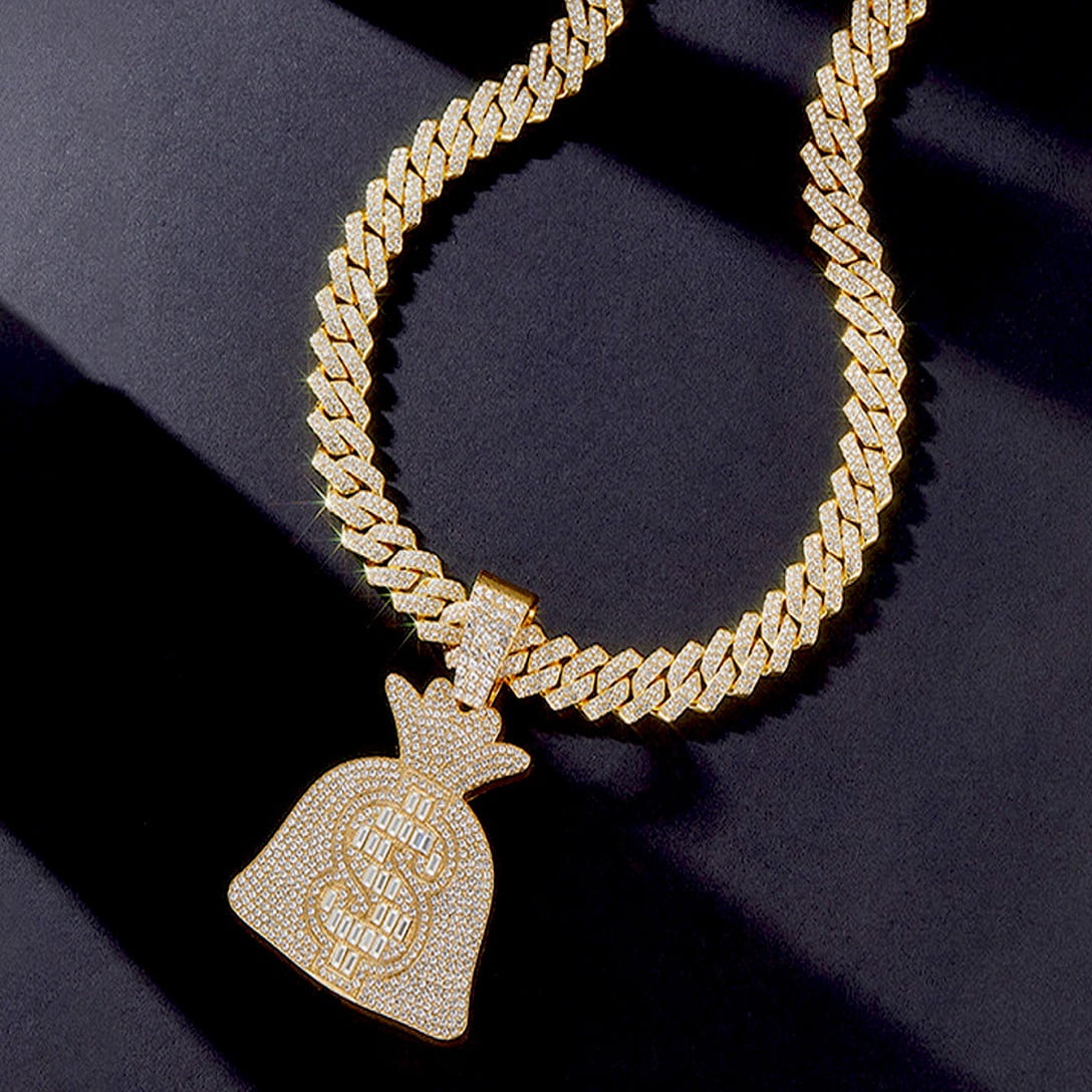 Big Starz Money Bag Pendant & Cuban Chain — Iced