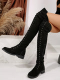 Step Out Black Lace-Up Thigh-High Boots Slim — Women's