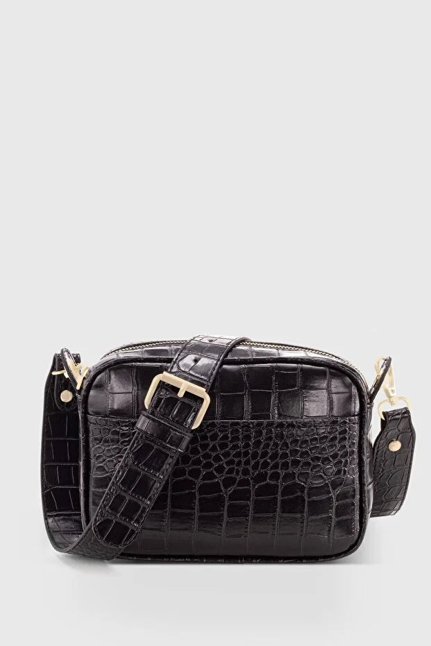 Black Croc Crossbody Bag