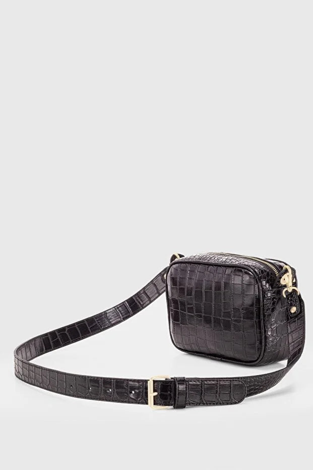 Black Croc Crossbody Bag