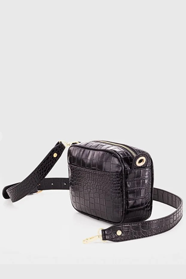 Black Croc Crossbody Bag