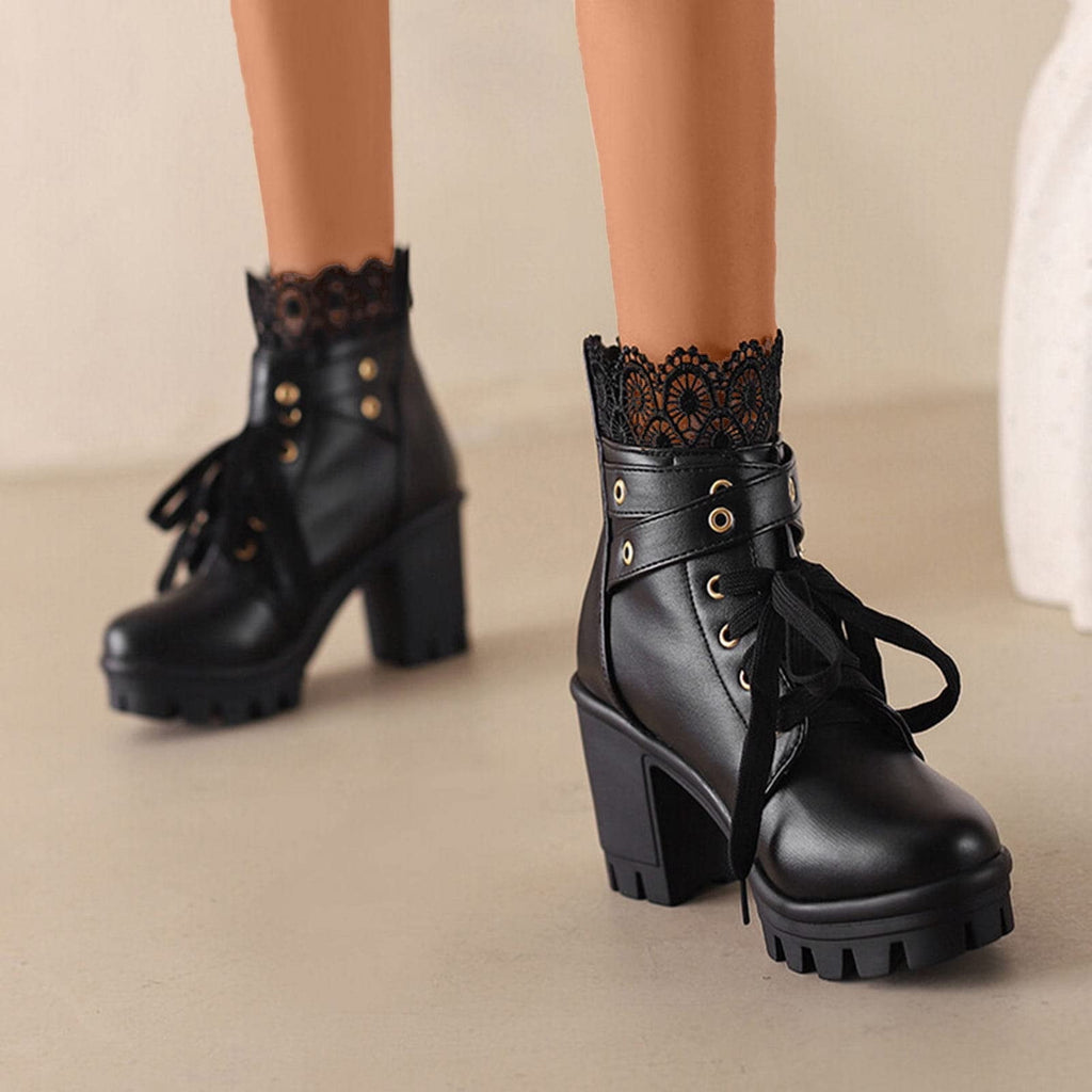 Runway Platform Boots Heeled Combat Boots Chunky — Women's