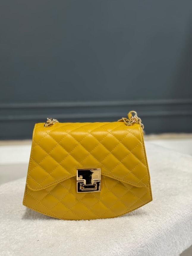 Skyline Quilted Vegan Leather Crossbody — Gold Chain Strap