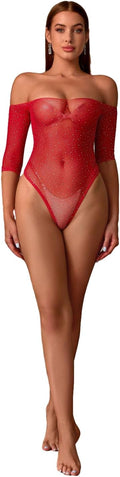 Spotlight Lingerie Fishnet Bodysuit Sparkle Rhinestone Mesh — Women's
