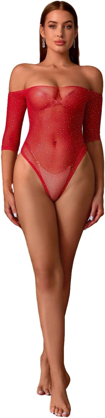 Spotlight Lingerie Fishnet Bodysuit Sparkle Rhinestone Mesh — Women's