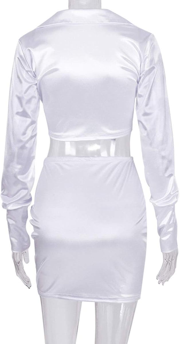 Red Room Satin Bodycon Set — Long Sleeve