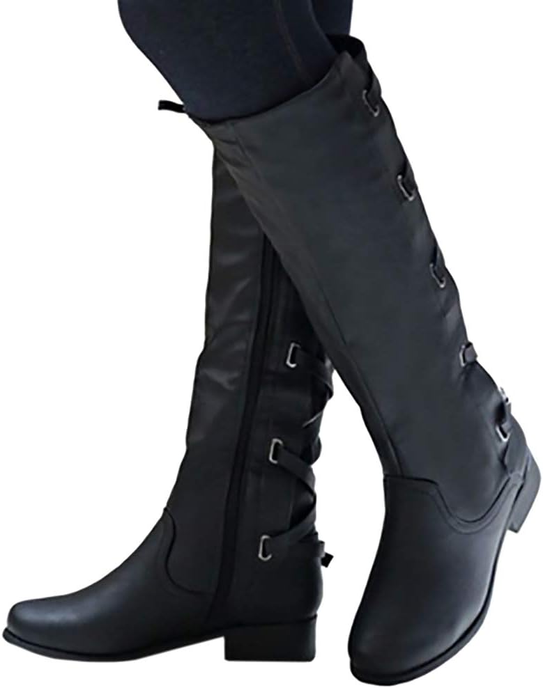 Runway Lace Up Knee High Boots Motorcycle — Women's