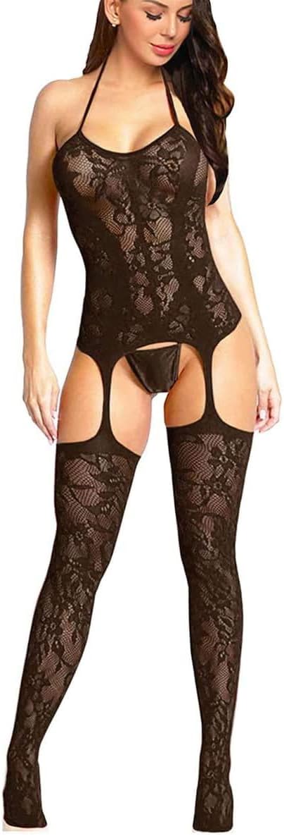 Late Text Fishnet Bodystocking Bodysuit Tights Soft Nightwear — Women's