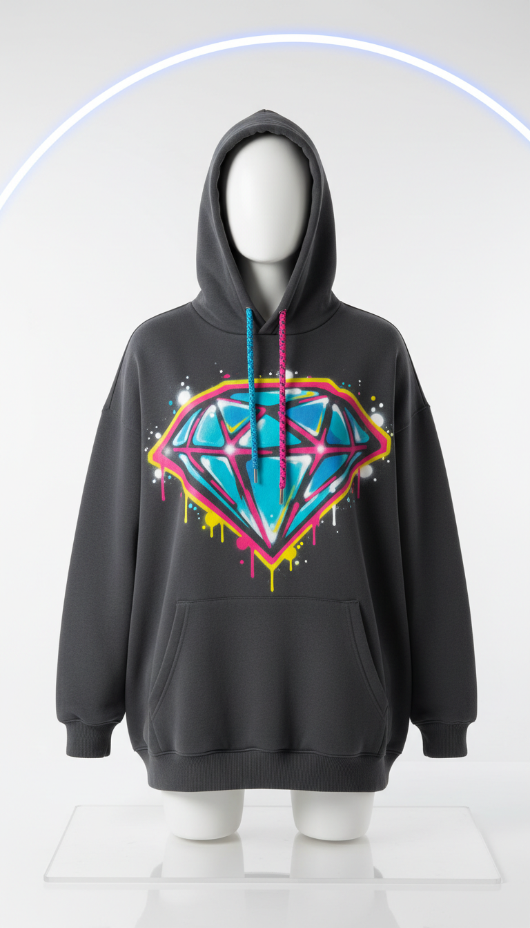 Oversized Diamond Graffiti Hoodie