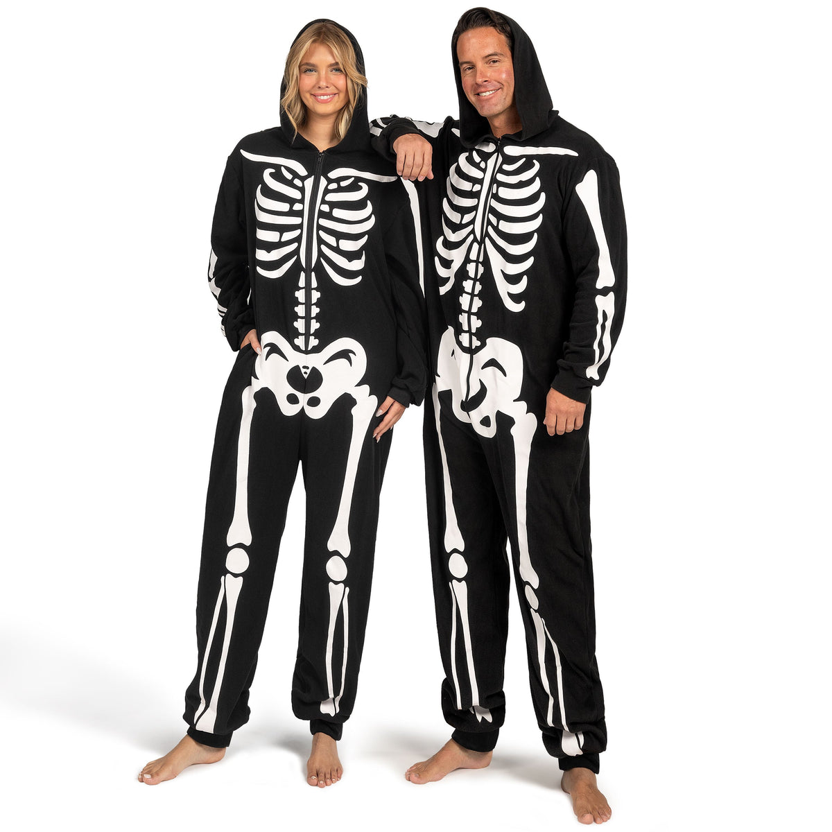 Devil's Night Skeleton Costume Hooded Zipper Pajama Jumpsuit — Women's