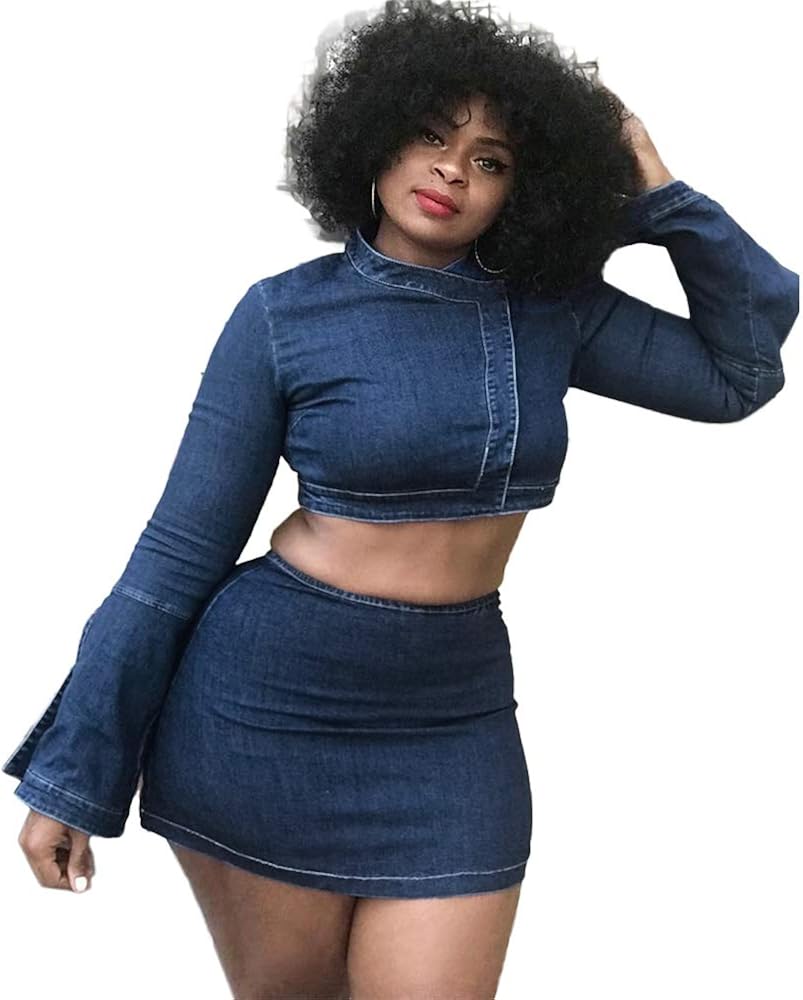 Same Cloth Denim Crop & Pant Set — Long Sleeve