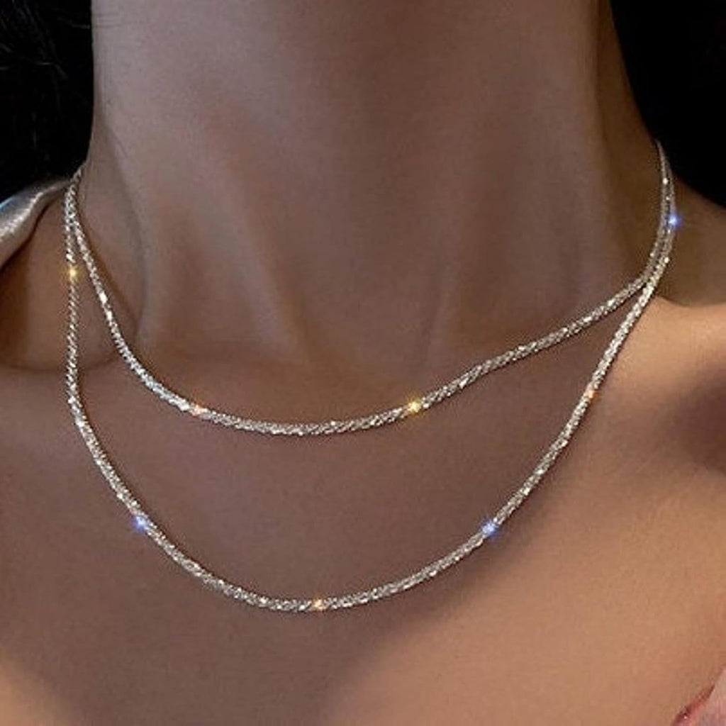 Big Starz Herringbone Choker Necklace Set — Double Layer