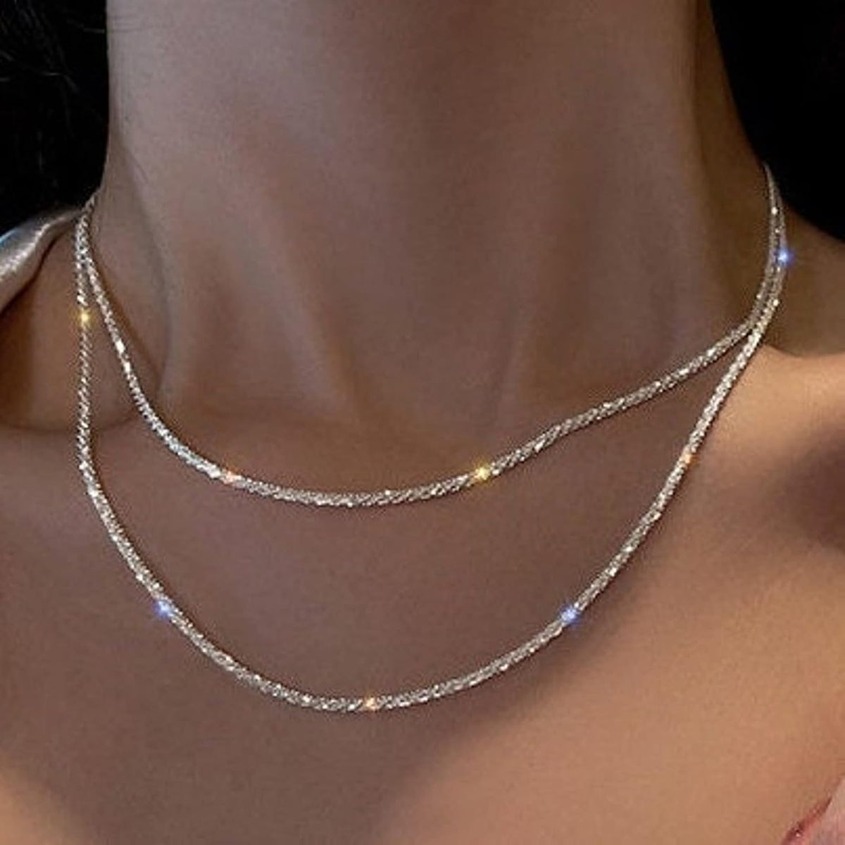 Big Starz Herringbone Choker Necklace Set — Double Layer