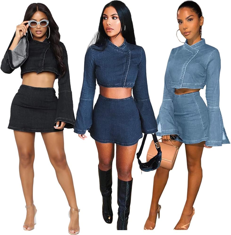 Same Cloth Denim Crop & Pant Set — Long Sleeve