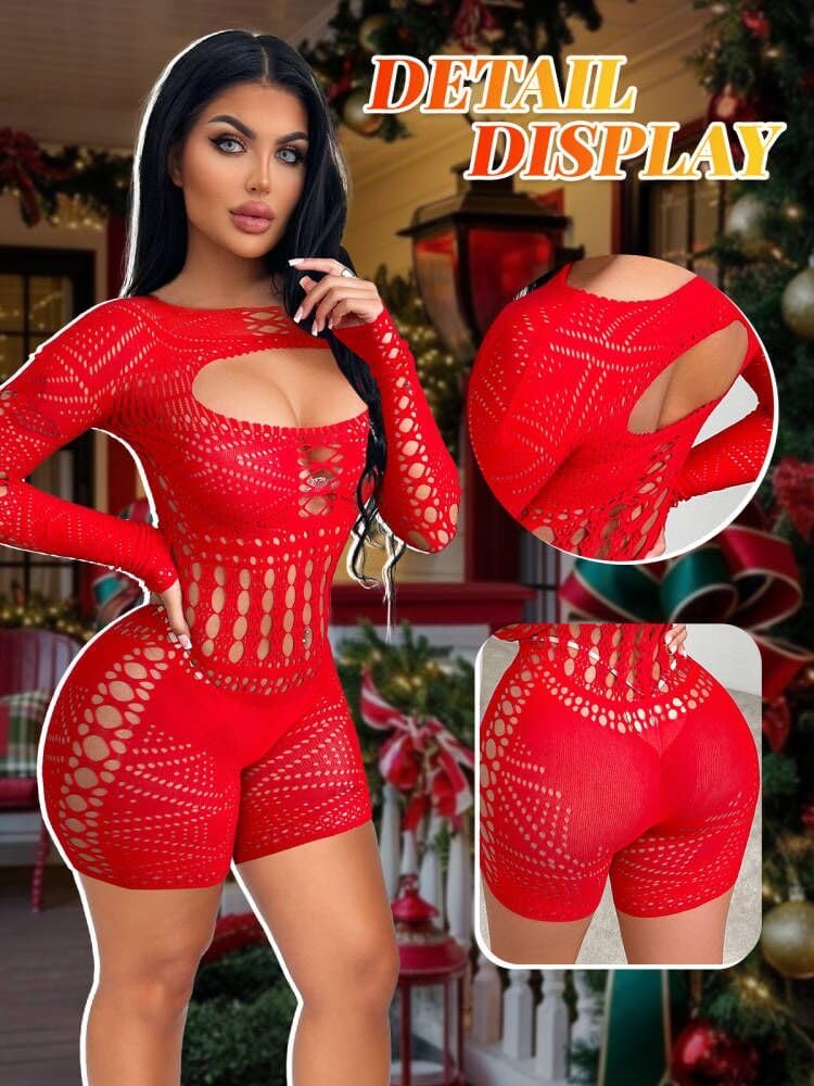 Red Light Woman Lingerie Bodysuit Fishnet Bodystocking Jumpsuit — Women's