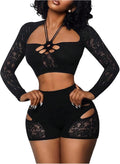 Bottle Service Sheer Mesh Crop Top Skinny Shorts — Women's