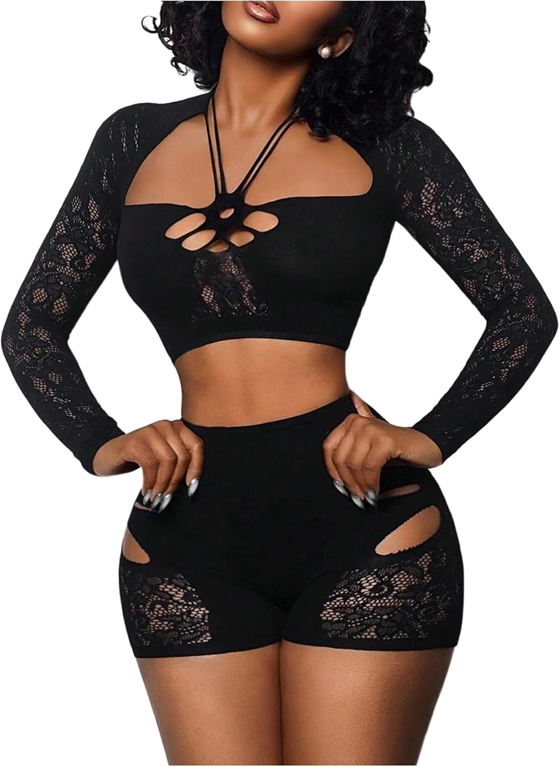 Bottle Service Sheer Mesh Crop Top Skinny Shorts — Women's