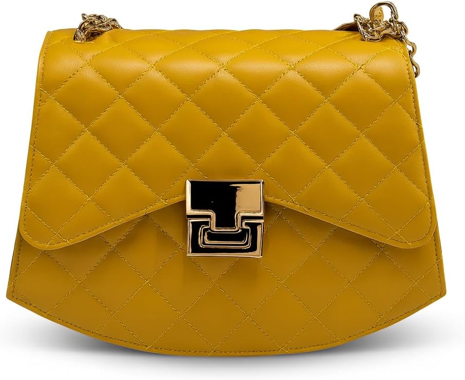 Skyline Quilted Vegan Leather Crossbody — Gold Chain Strap