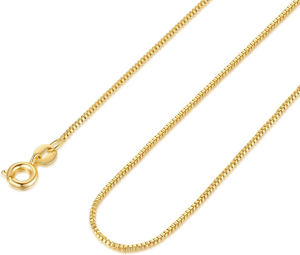 Big Starz Box Chain Necklace — 14K Gold, Thin