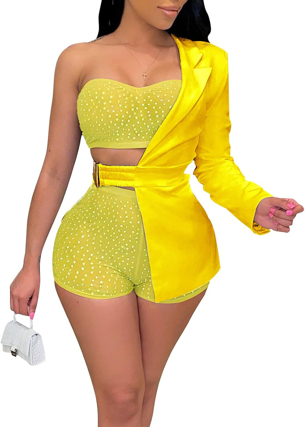 Club Ready 3 Piece Jumpsuit Asymmetrical One Shoulder — Women's