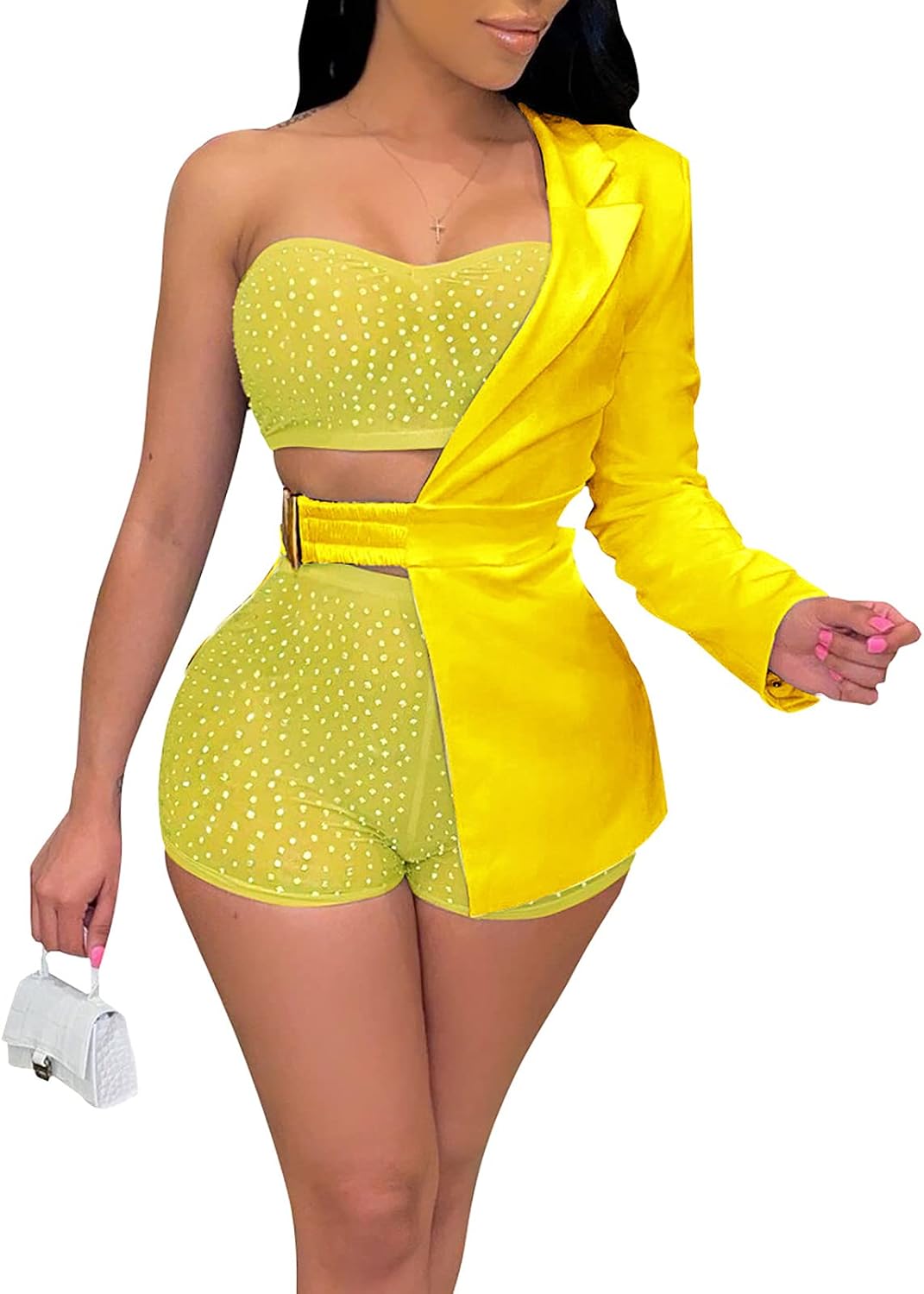 Club Ready 3 Piece Jumpsuit Asymmetrical One Shoulder — Women's