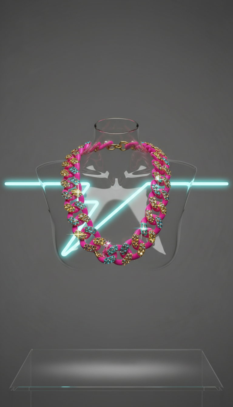 Hot Magenta Bling Chain Necklace