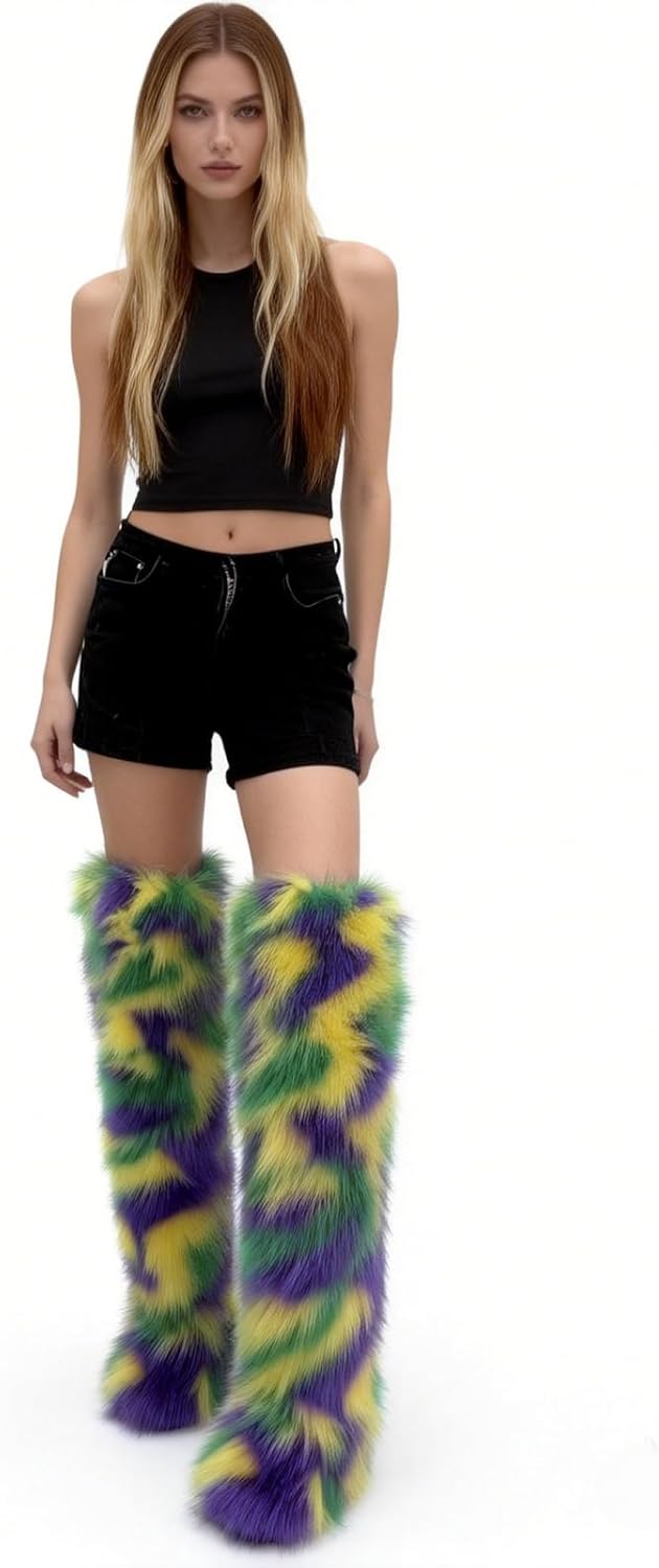Posture Black Thigh High Fur Boots — Women's