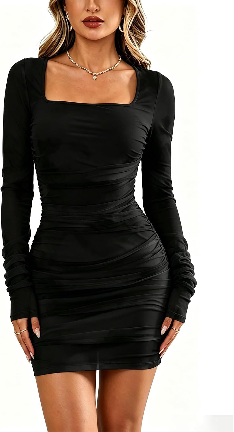 Closing Time Mesh Bodycon Set — Long Sleeve