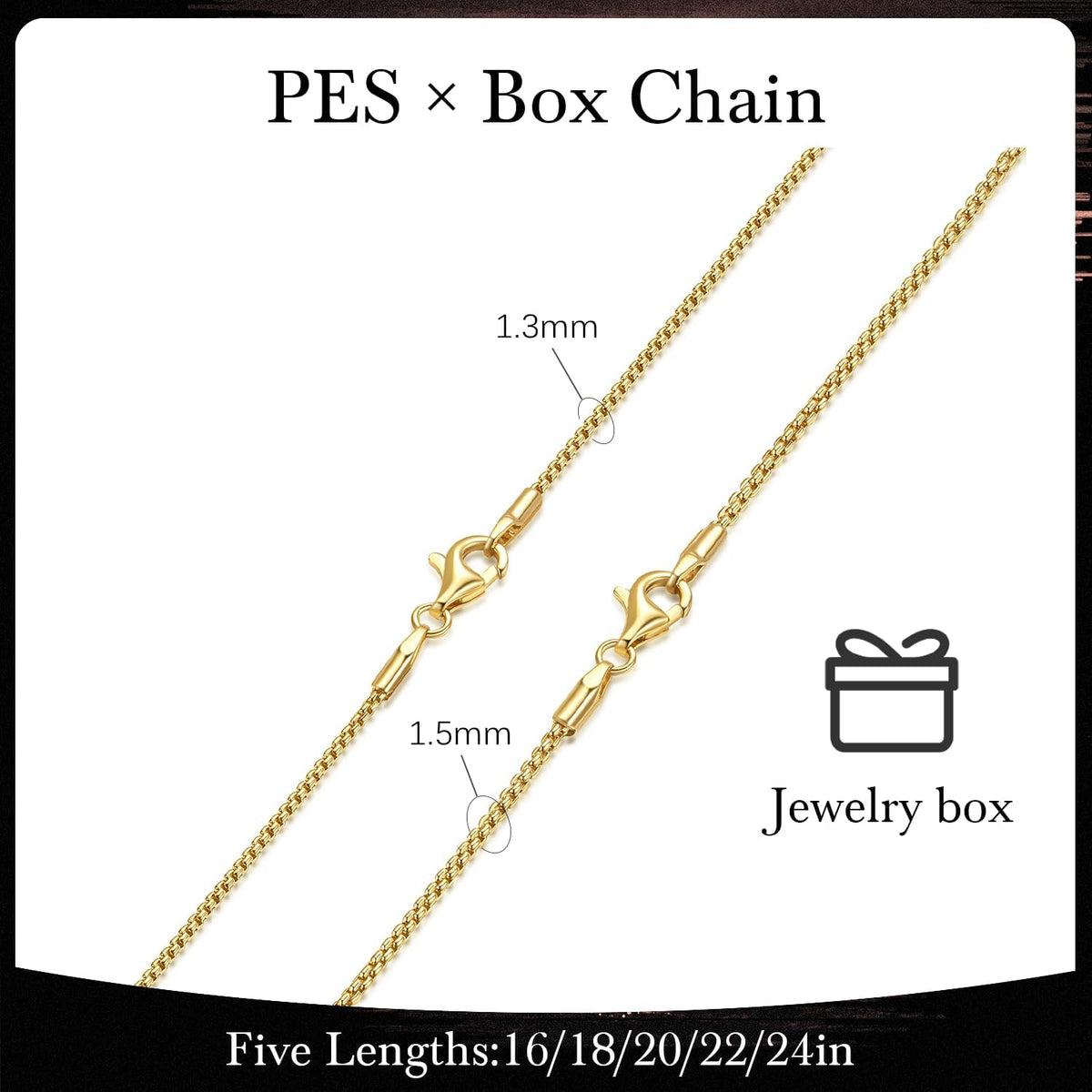 Big Starz Box Chain Necklace — 14K Gold, 18in