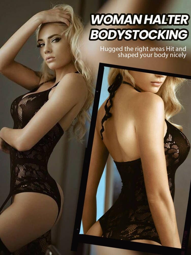 Late Text Fishnet Bodystocking Bodysuit Tights Soft Nightwear — Women's