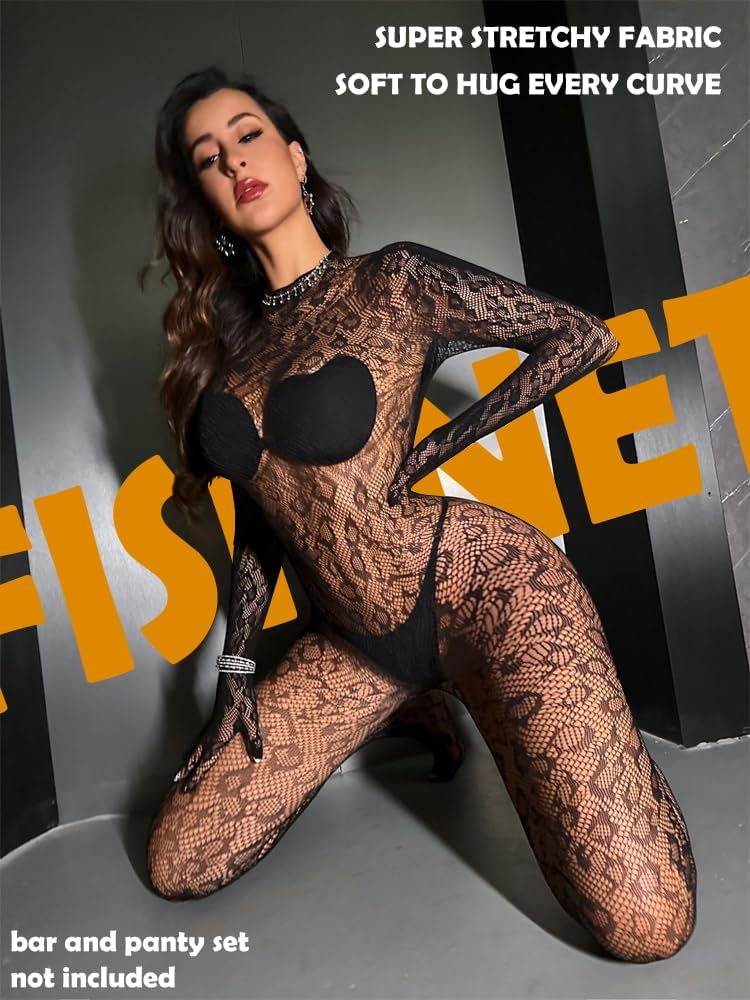 Slow Burn One Piece Black Fishnet Bodysuit Lingerie — Women's
