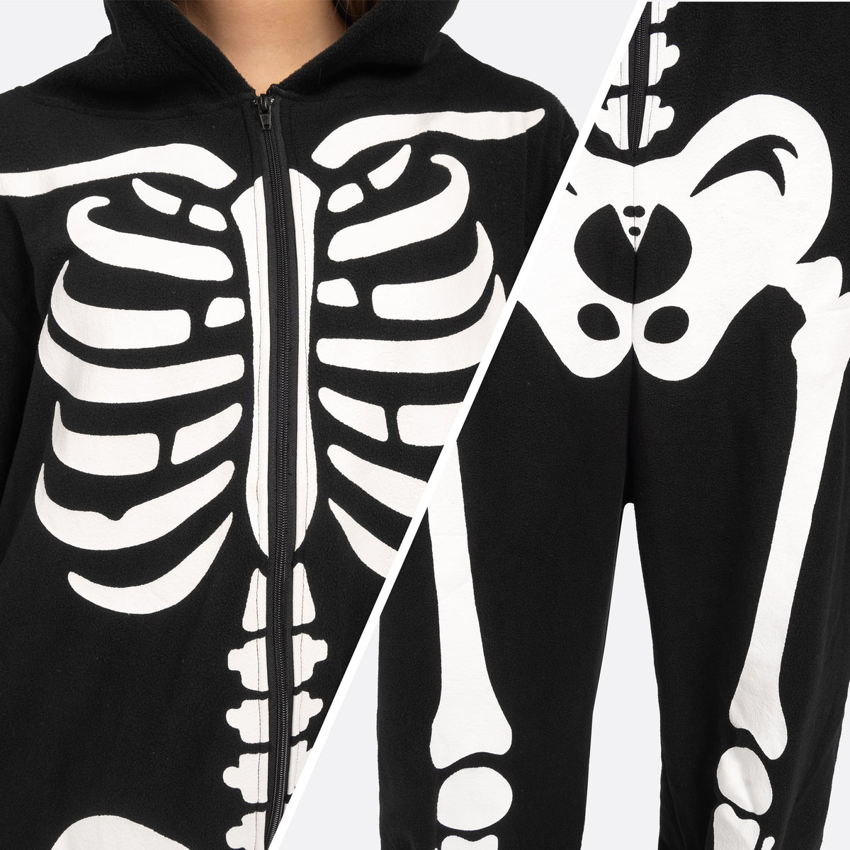 Devil's Night Skeleton Costume Hooded Zipper Pajama Jumpsuit — Women's