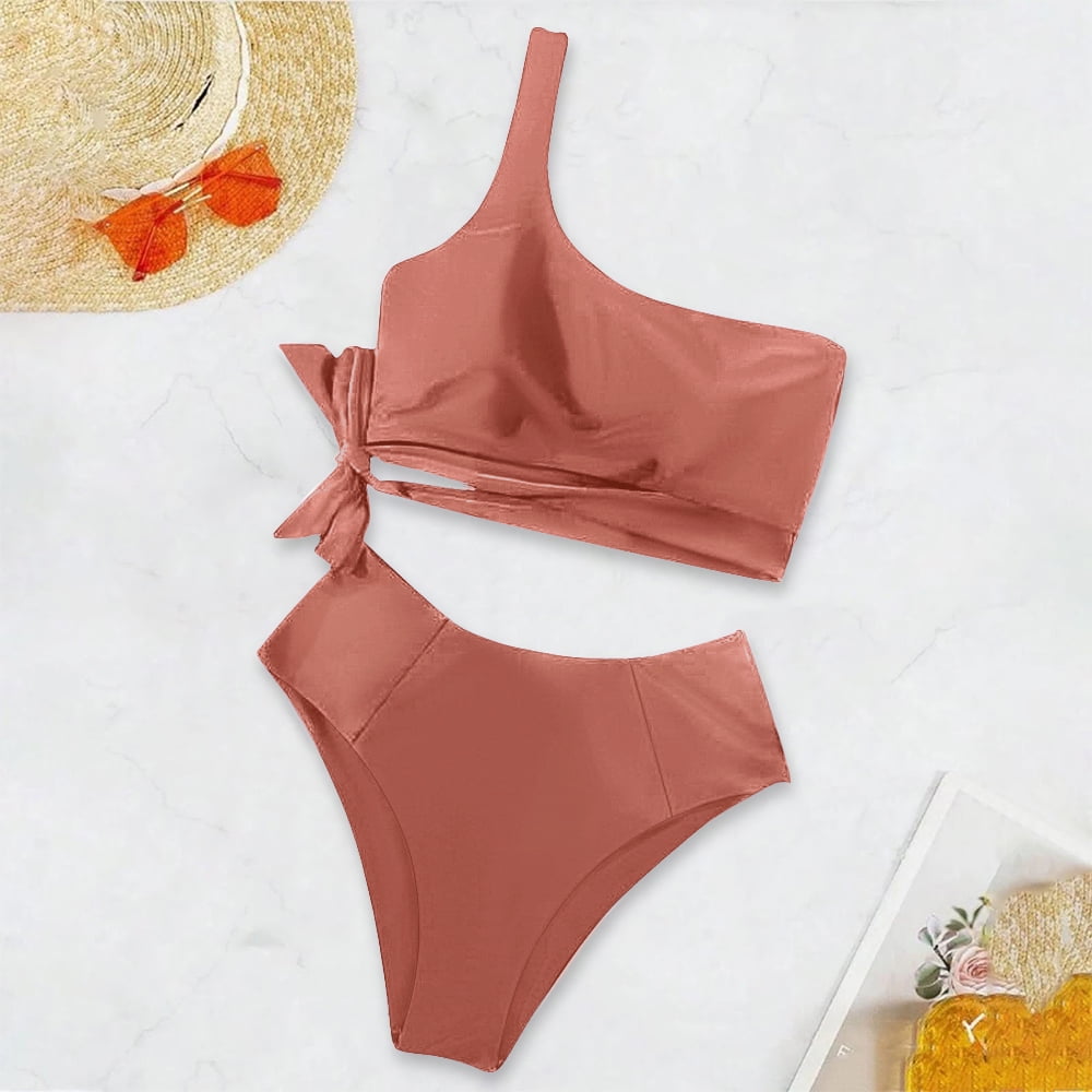 Sun Drip One Shoulder Bikini Sets High Waisted — Women's
