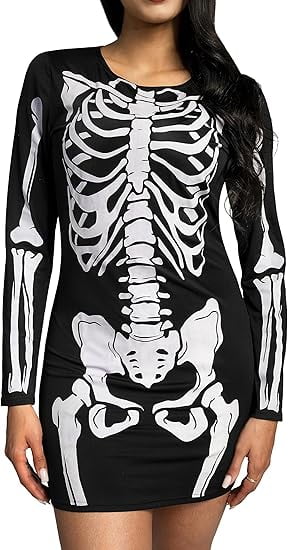 Fright Night Skeleton Dress for Women Glow in