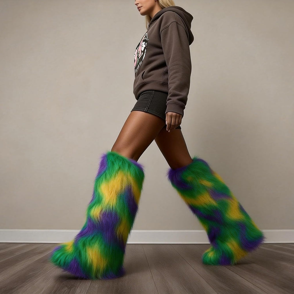 Posture Black Thigh High Fur Boots — Women's