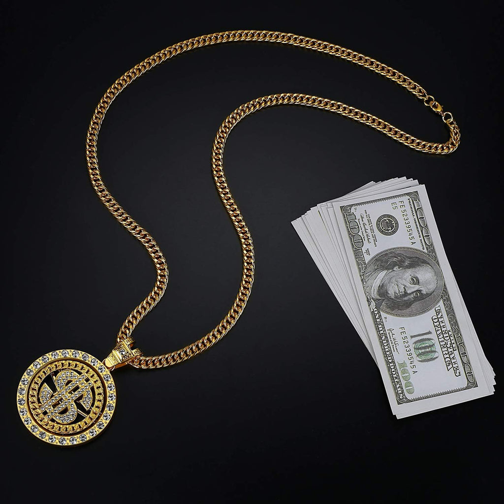 Big Starz Gold Dollar Sign Spinner Necklace detail