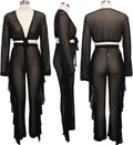 Sheer Mesh Crop & Flare Pants Set