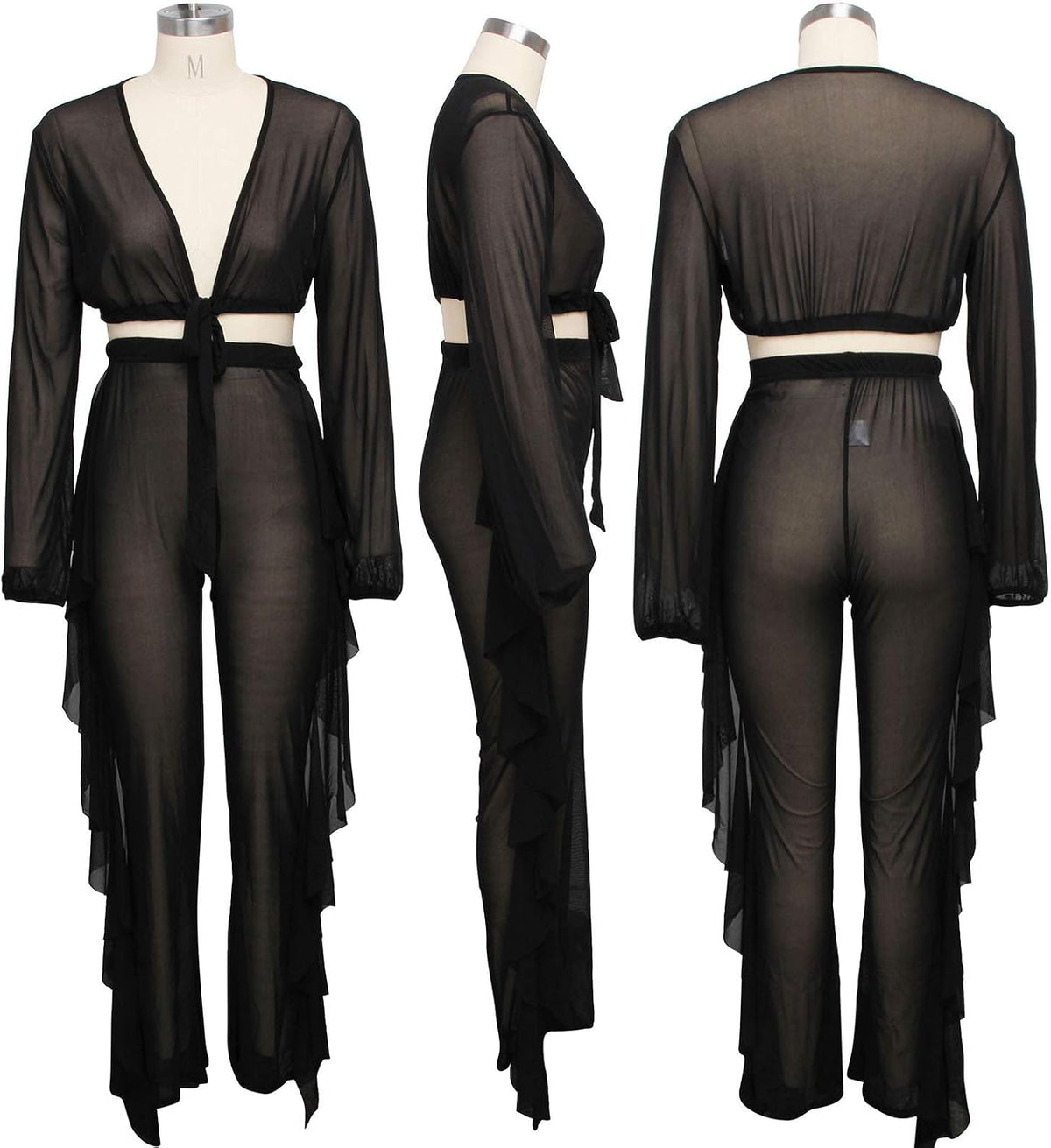 Sheer Mesh Crop & Flare Pants Set