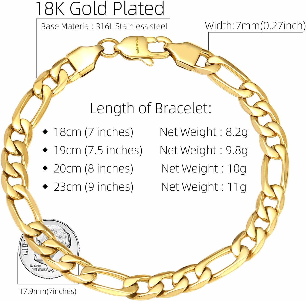 Big Starz Figaro Chain Bracelet — Stainless Steel, 7mm