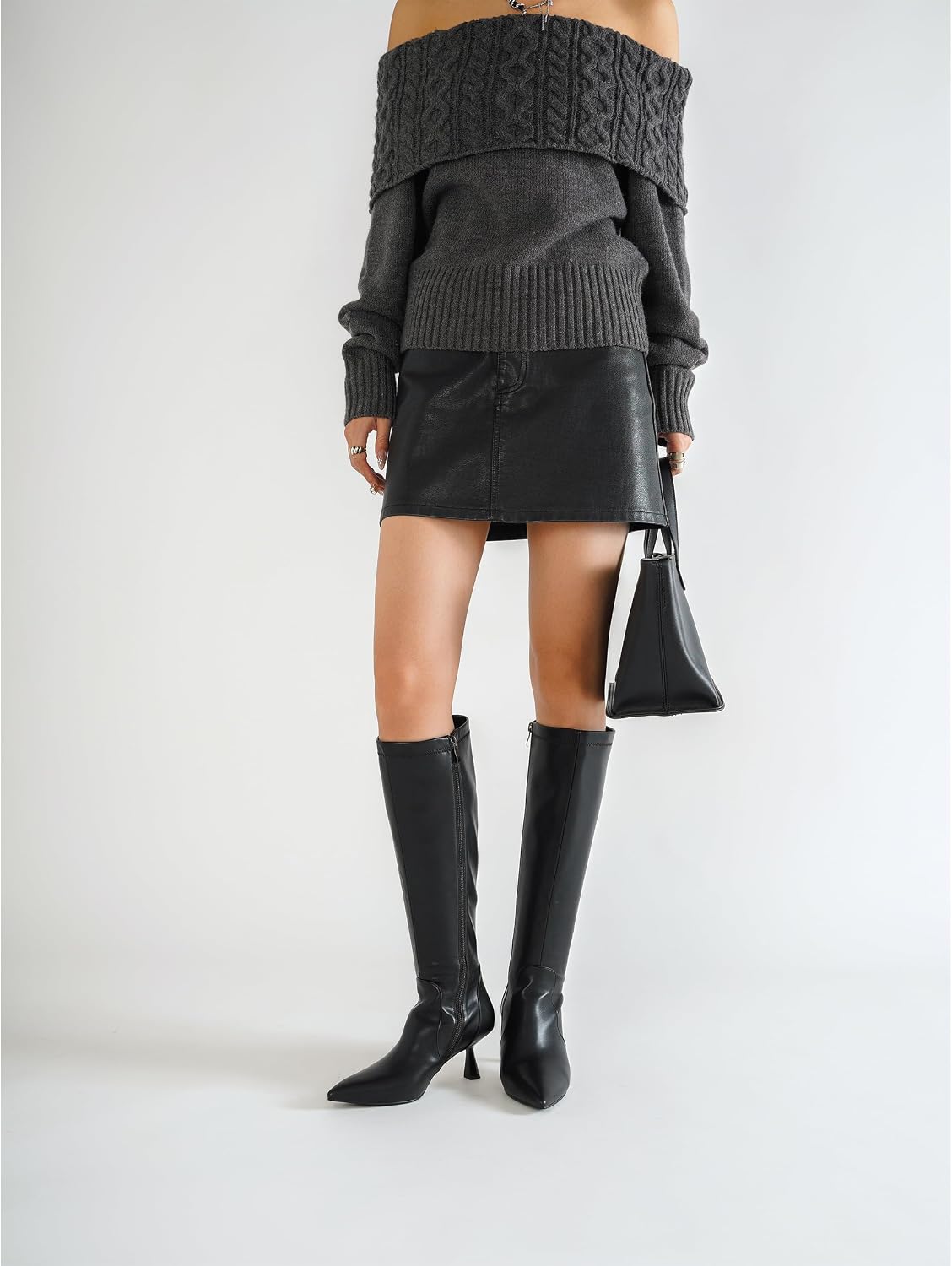 Knee High Stiletto Boots — Faux Leather
