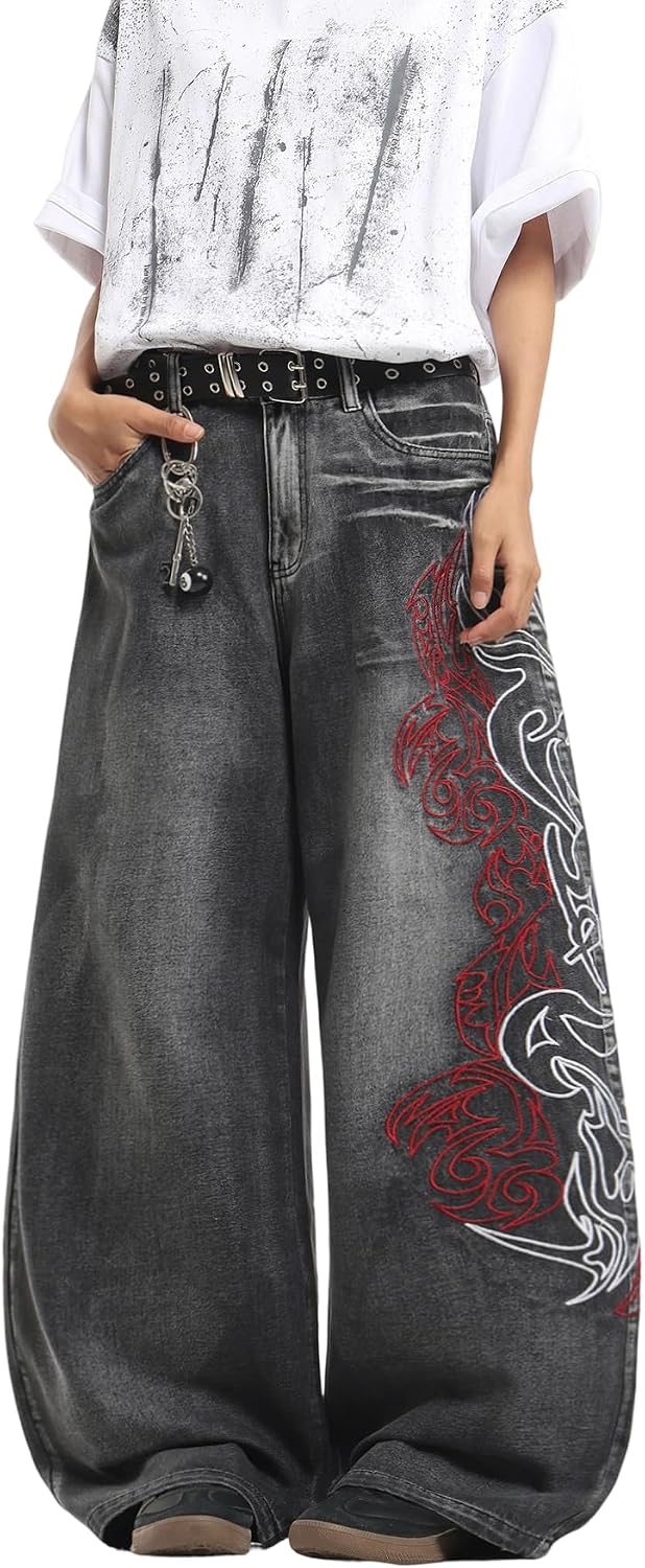 Big Fit Hip Hop Baggy Jeans Embroidered Wide — Men's