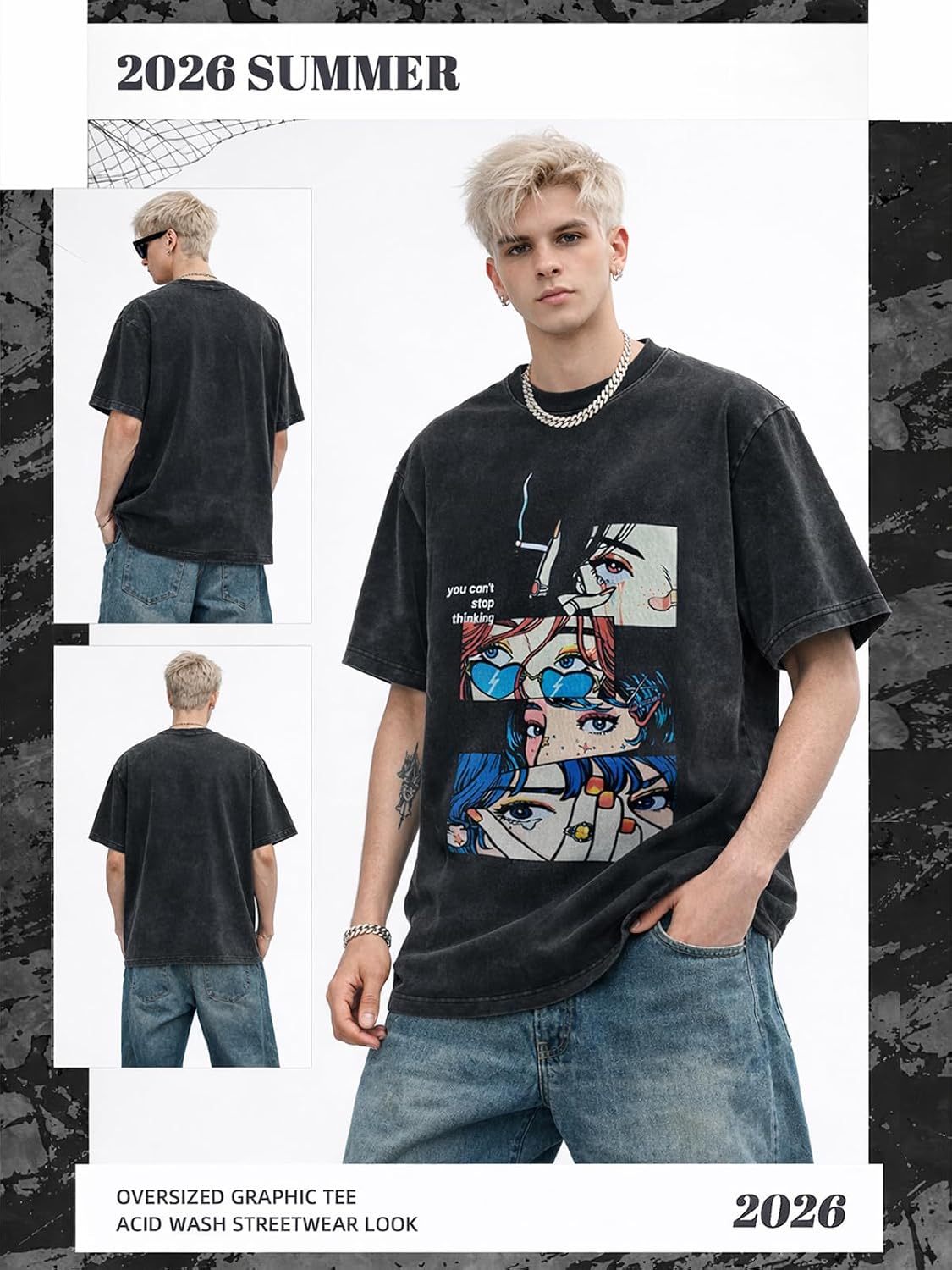 Front Line Vintage Graphic Oversized T-Shirt and Cotton — Men's