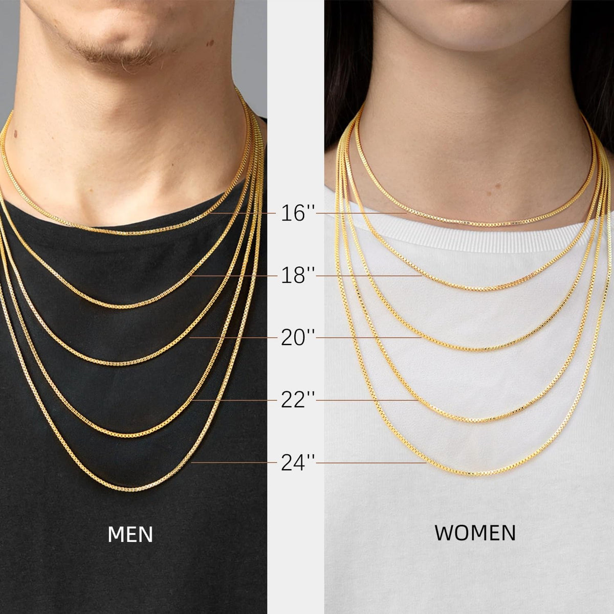 Big Starz Box Chain Necklace — 14K Gold, Thin