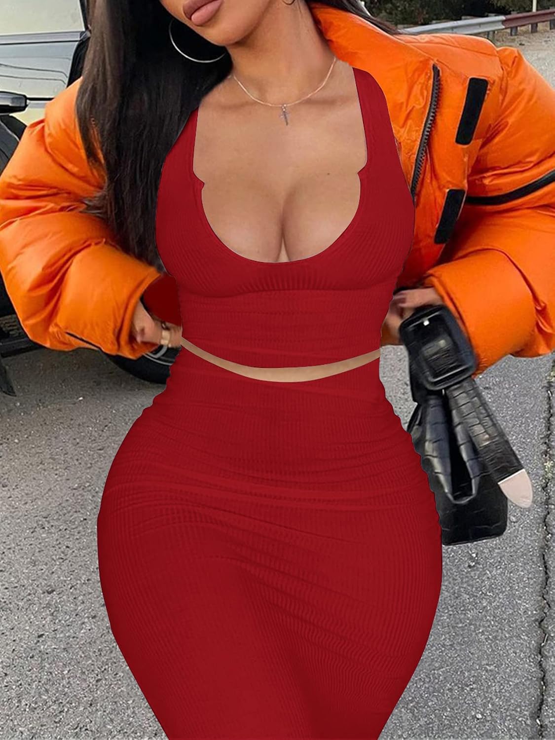 Two Am Ribbed Knit Bodycon Set — Long Sleeve