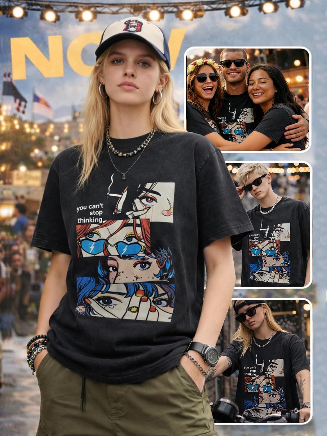 Front Line Vintage Graphic Oversized T-Shirt and Cotton — Men's