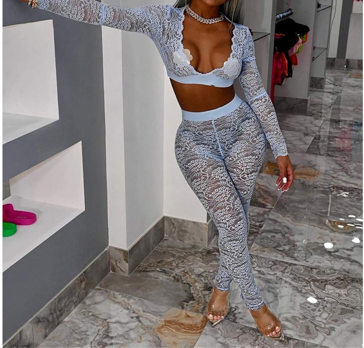 Birthday Fit Lace Two Piece Long Sleeve V — Women's